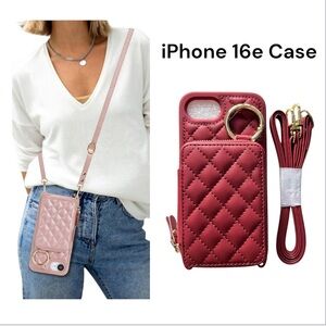 NIP Hamany iPhone 16e Wallet Card Case Crossbody With Strap Dark Red